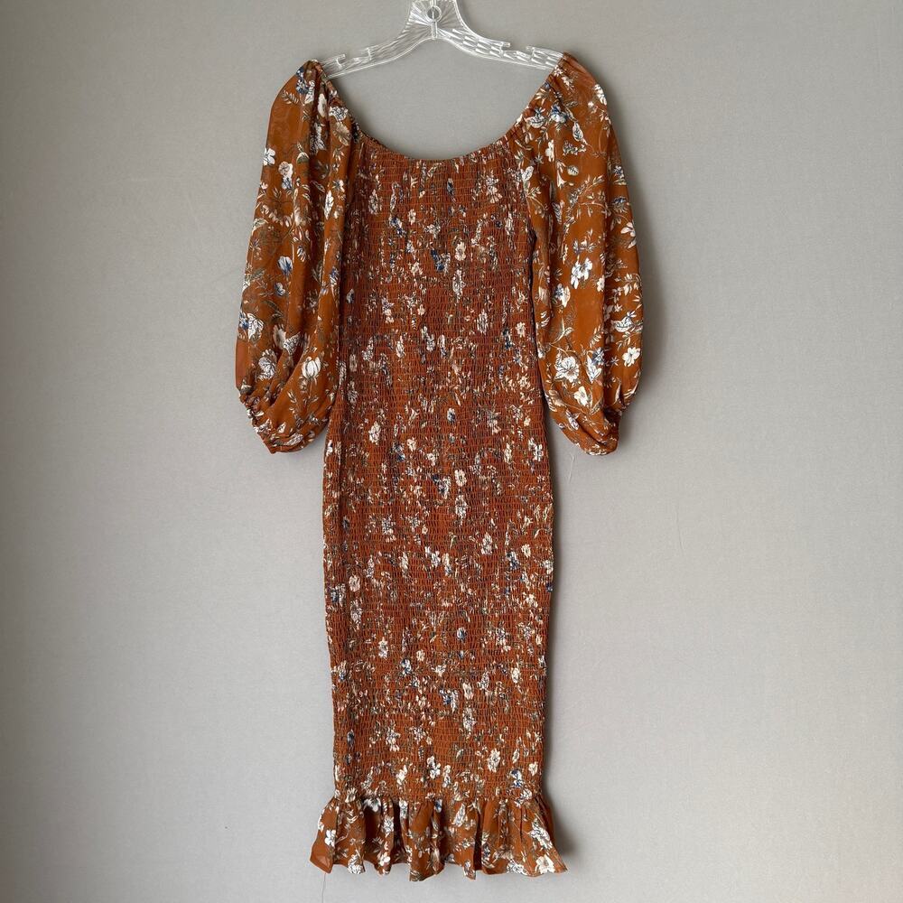 Princess Polly‎ sz 6 Rust Orange Floral boho fitted midi Dress NWOT